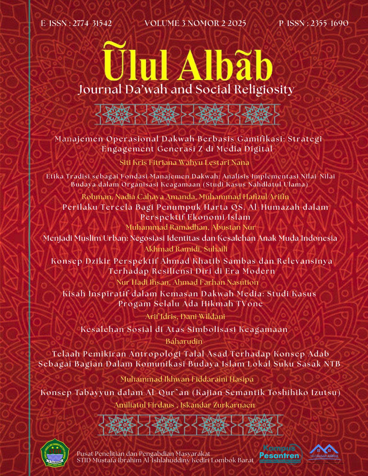 					View Vol. 3 No. 2 (2025): Ulul Albab: Journal Da`wah and Social Religiosity
				
